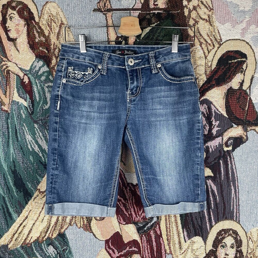 Love Indigo Women’s Size 4 Embroidered Pockets Blue Denim Jean Shorts